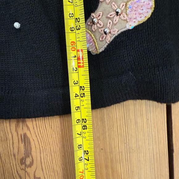BP Design‎ Vintage Christmas Cardigan Collared Beaded Stocking Black XL Cotton - Picture 6 of 6